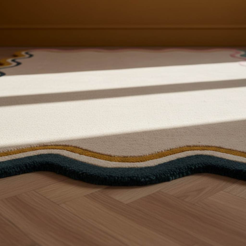 Wollteppich Wellenbordüre-Design - pastell handgetuftet WINCH_Rechteckig_