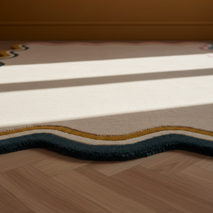 Wollteppich Wellenbordüre-Design - pastell handgetuftet WINCH_Rechteckig_