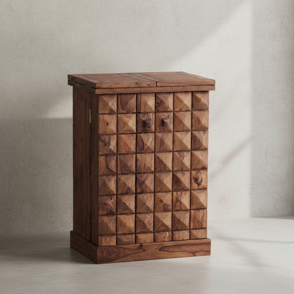 SAAR Massivholz Hausbar 65x91x50 cm  Ausklappbare Weinbar  Barschrank mit Türen - KADIMA DESIGN Farbe  Braun  Größe  65x50x91 cm