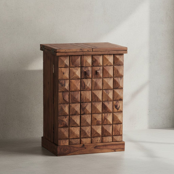 SAAR Massivholz Hausbar 65x91x50 cm_ Ausklappbare Weinbar_ Barschrank mit Türen - KADIMA DESIGN_Farbe_ Braun_ Größe_ 64x50x91 cm_
