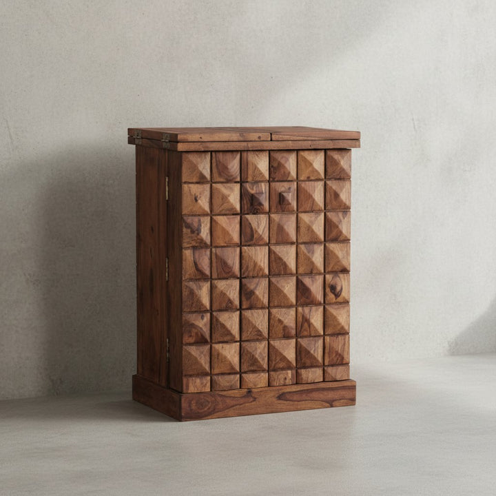 SAAR Massivholz Hausbar 65x91x50 cm_ Ausklappbare Weinbar_ Barschrank mit Türen - KADIMA DESIGN_Farbe_ Braun_ Größe_ 64x50x91 cm_