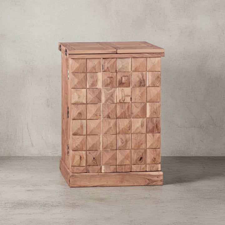 SAAR Massivholz Hausbar 65x91x50 cm_ Ausklappbare Weinbar_ Barschrank mit Türen - KADIMA DESIGN_Farbe_ Beige_ Größe_ 65x50x91 cm_