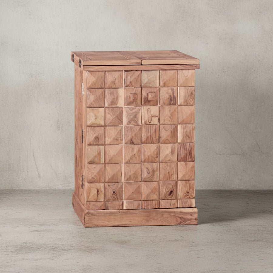 SAAR Massivholz Hausbar 65x91x50 cm_ Ausklappbare Weinbar_ Barschrank mit Türen - KADIMA DESIGN_Farbe_ Beige_ Größe_ 65x50x91 cm_