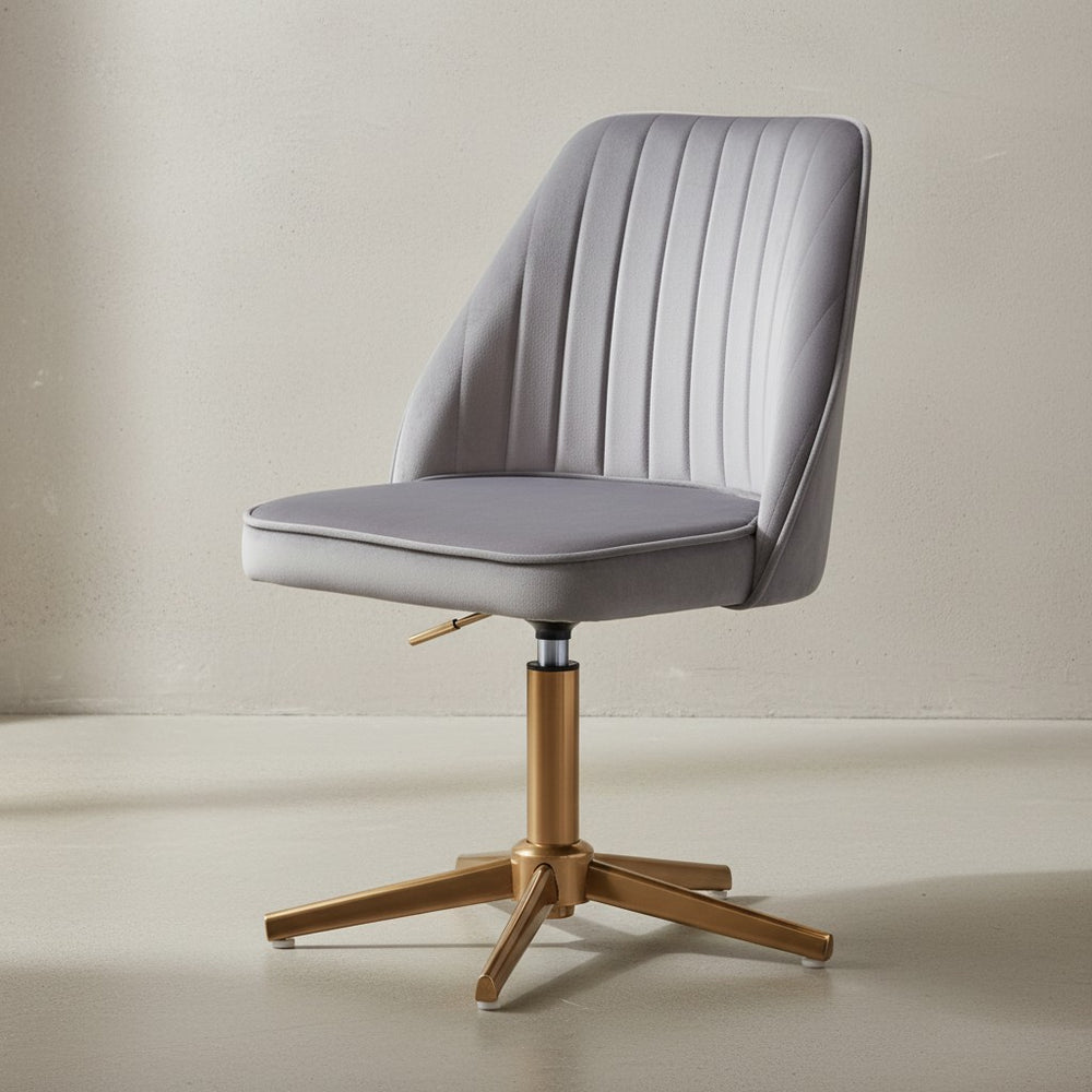 Samt Drehstuhl TANARO_ Höhenverstellbar_ 360° drehbar_ Samtbezug_ Eisenuntergestell_ 120 kg Belastung - KADIMA DESIGN_Farbe_ Grau_ Größe_ 60x60x100 cm_