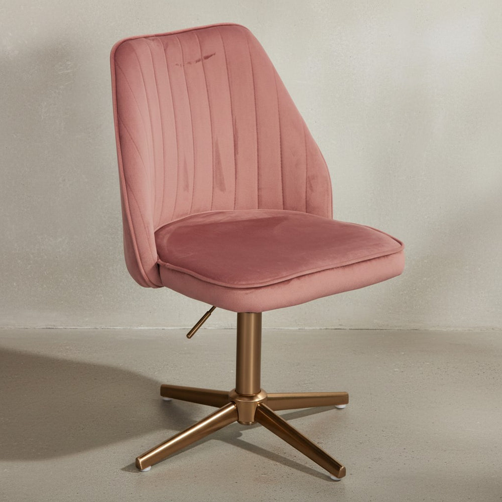 Samt Drehstuhl TANARO_ Höhenverstellbar_ 360° drehbar_ Samtbezug_ Eisenuntergestell_ 120 kg Belastung - KADIMA DESIGN_Farbe_ Rosa_ Größe_ 60x60x100 cm_