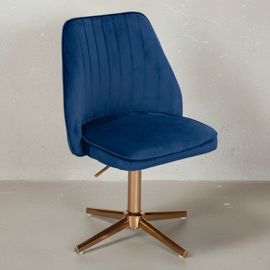 Samt Drehstuhl TANARO_ Höhenverstellbar_ 360° drehbar_ Samtbezug_ Eisenuntergestell_ 120 kg Belastung - KADIMA DESIGN_Farbe_ Blau_ Größe_ 60x60x100 cm_
