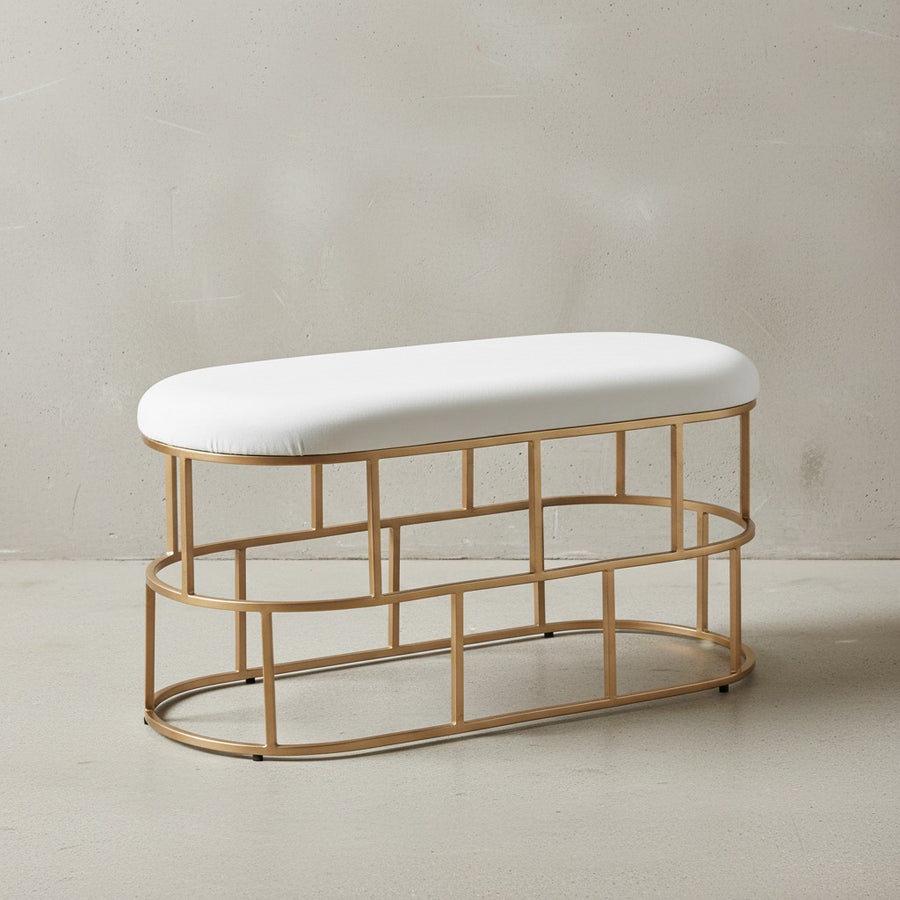 Samt-Sitzbank in Weiß &amp; Gold_ modernes Design_ handgefertigtes Unikat_ 90x46x38 cm - KADIMA DESIGN_Größe_ 90x38x46 cm_