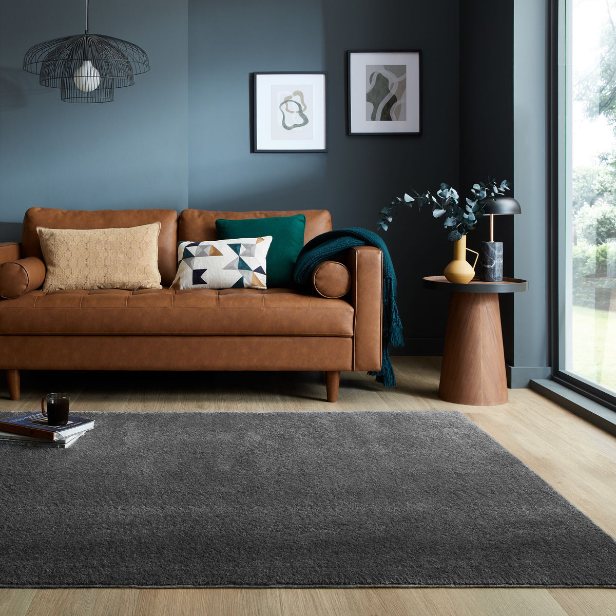 Samtweicher Teppich aus 100% recyceltem Material Anthrazit Rechteckig