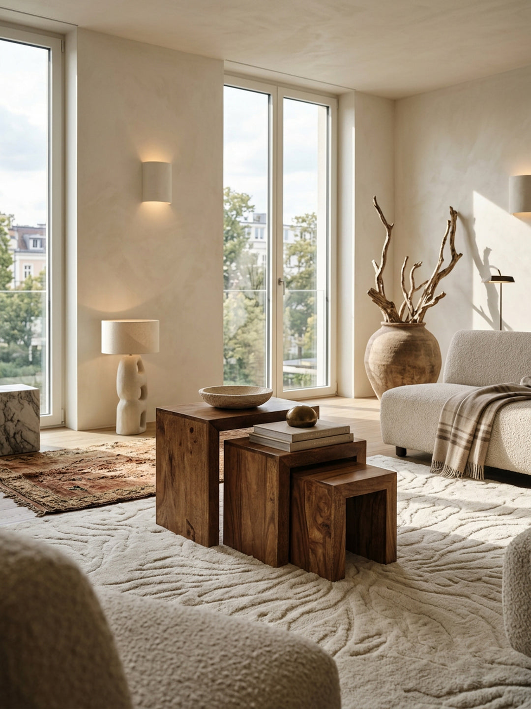 Satztisch Set_ 3-teilig_ Massivholz_ platzsparend_ handgefertigt_ 45x50x30 cm_ 37_5x37_5x28 cm_ 30x25x25 cm - KADIMA DESIGN_Farbe_ Braun_ Größe_ 50x30x50 cm_