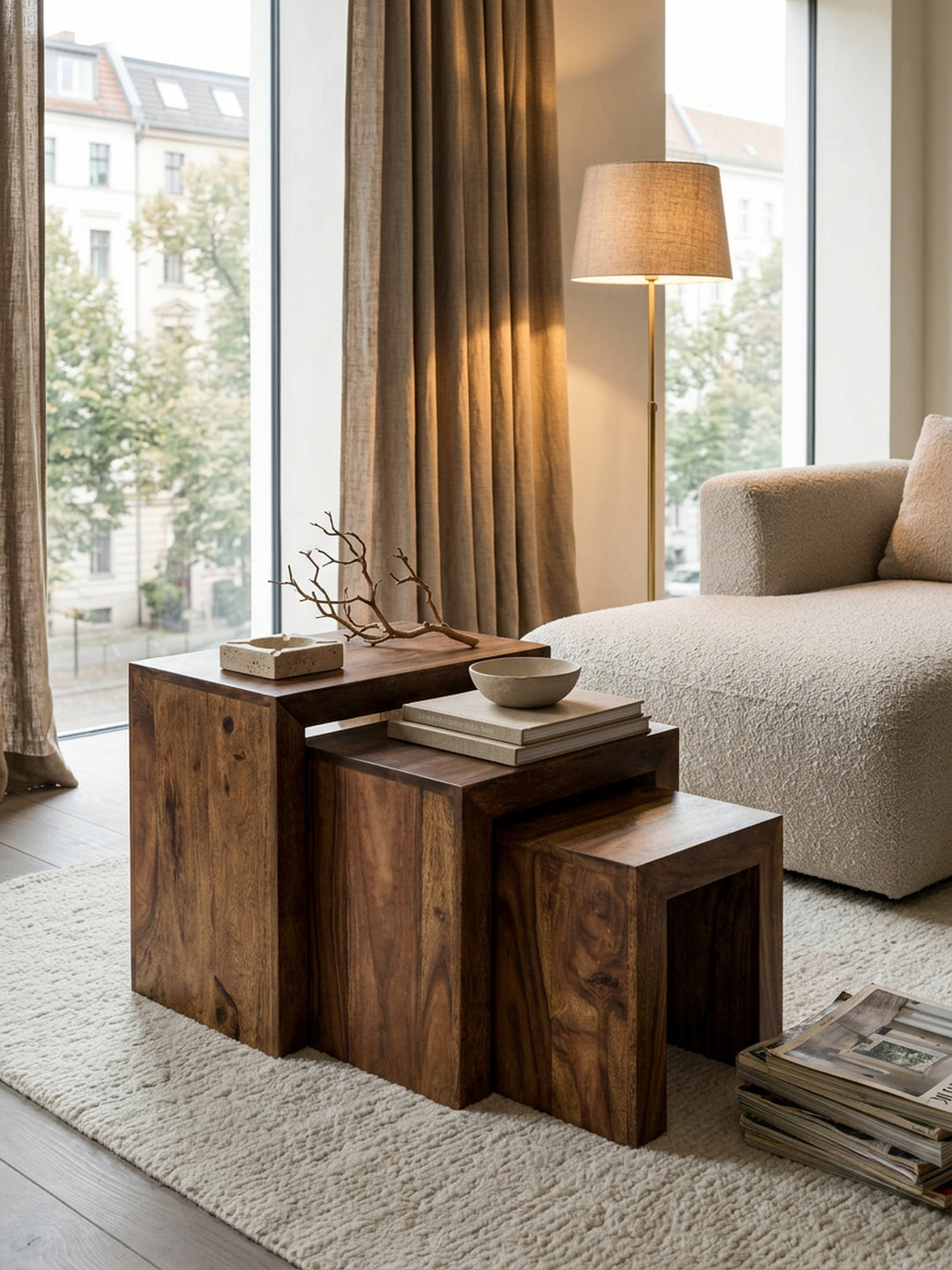 Satztisch Set_ 3-teilig_ Massivholz_ platzsparend_ handgefertigt_ 45x50x30 cm_ 37_5x37_5x28 cm_ 30x25x25 cm - KADIMA DESIGN_Farbe_ Braun_ Größe_ 50x30x50 cm_