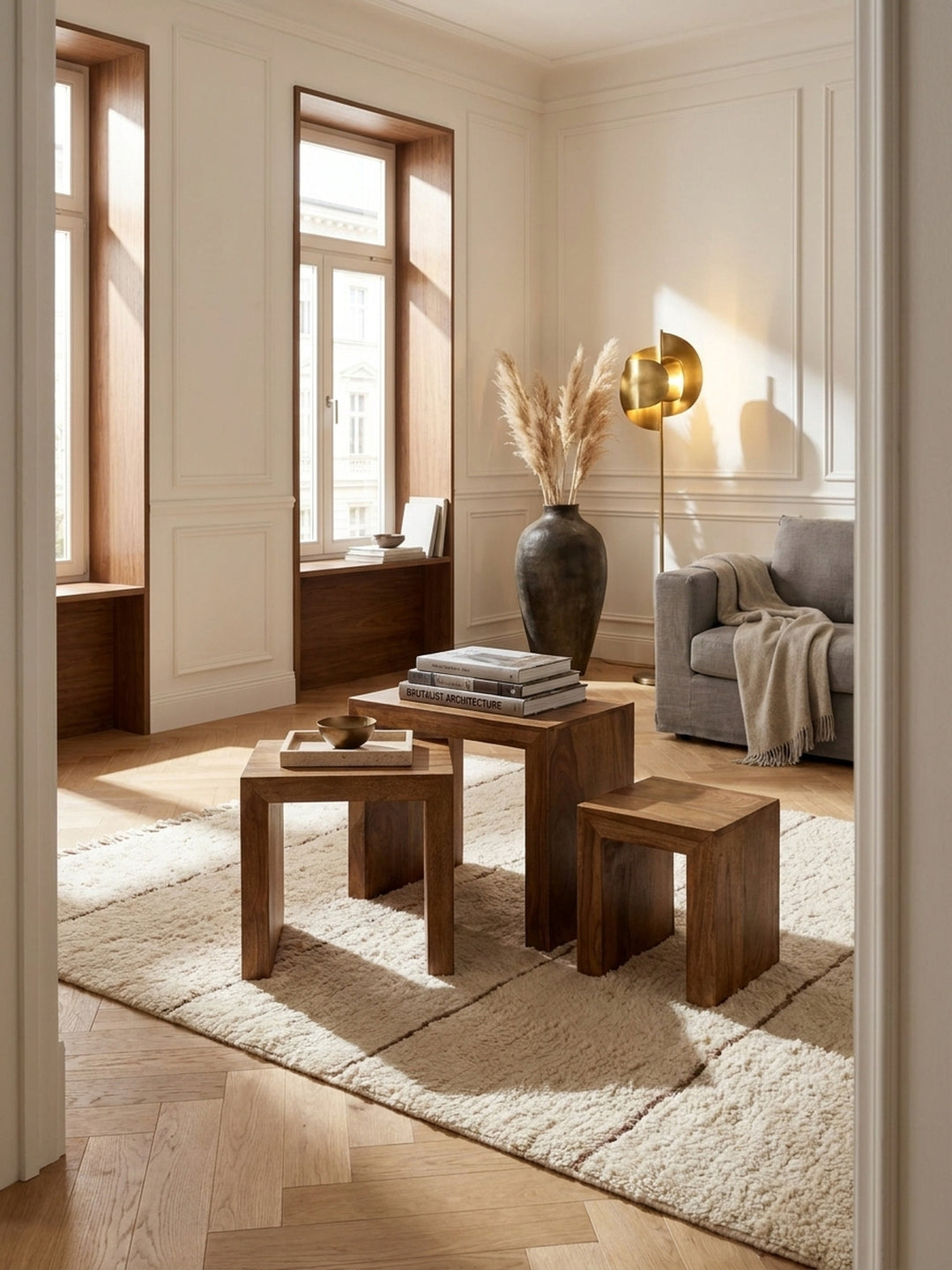 Satztische Akazie Massivholz braun 30x45x50 cm in modernem Wohnzimmer Einrichtung Design Möbel hochwertig modern stilvoll einrichten Wohnen Interior Zuhause elegant Premium robust langlebig_