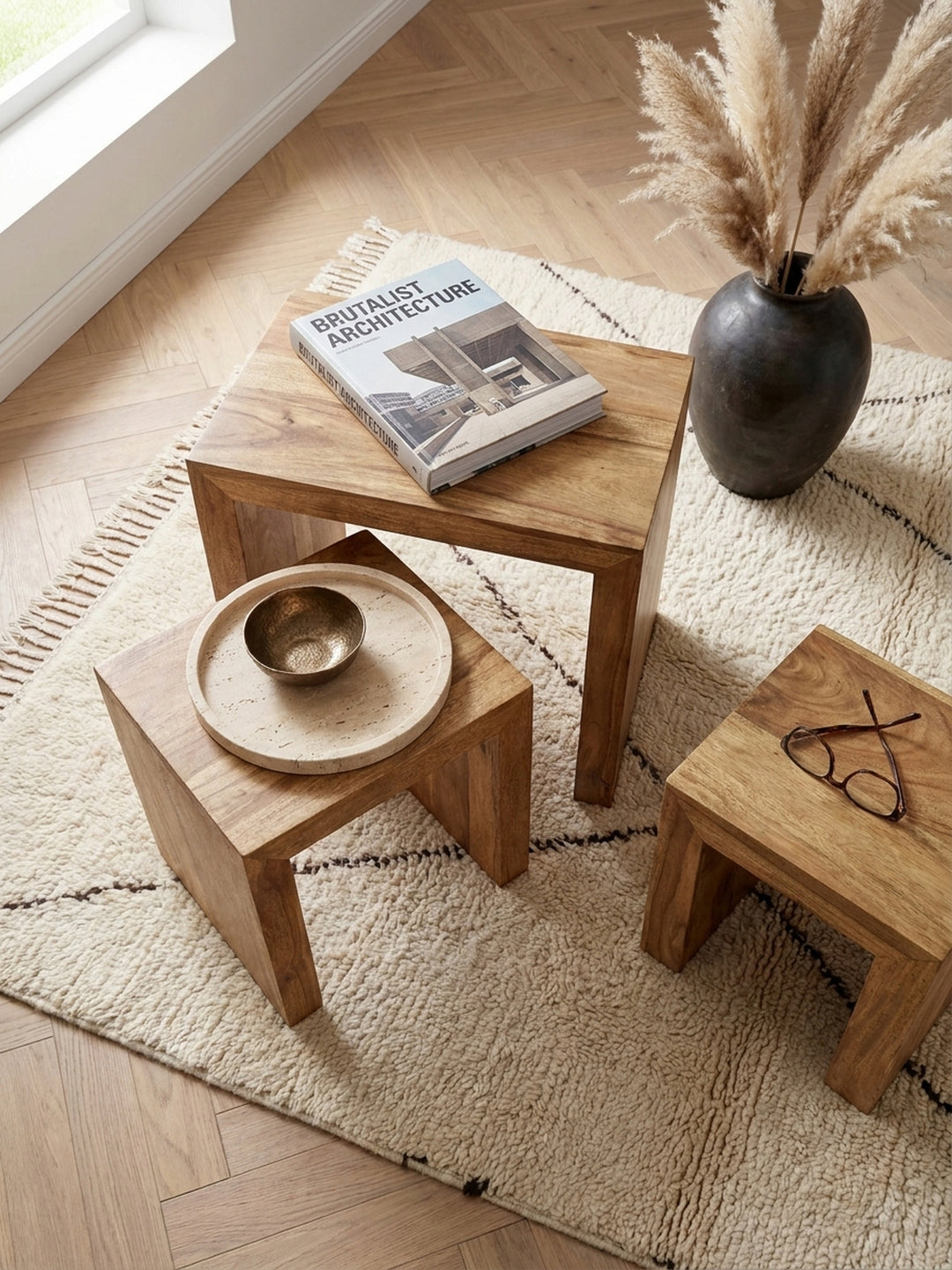 Satztische Akazie Massivholz braun 30x45x50 cm Wohnidee Wohnzimmer Einrichtungsidee stilvoll kombinieren Design Möbel Inspiration Wohnen Interior Zuhause modern hochwertig elegant Premium_