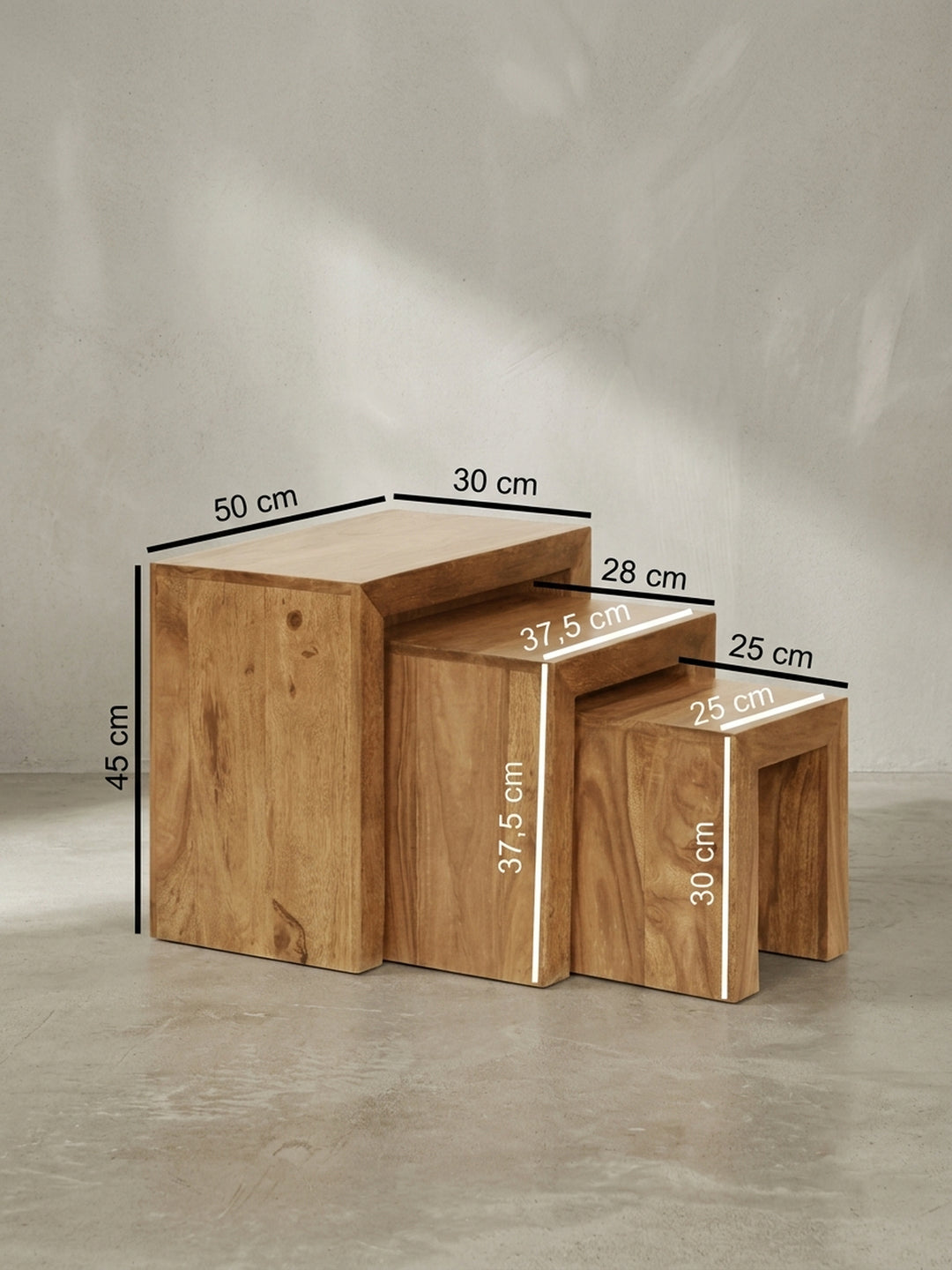 Satztische Akazie Massivholz braun Design modern 30x45x50 cm Möbel Einrichtung Wohnzimmer stilvoll zeitgenössisch elegant Wohnen Interior Zuhause hochwertig Premium robust langlebig Qualität_