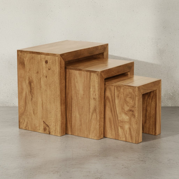 Satztisch Set_ 3-teilig_ Massivholz_ platzsparend_ handgefertigt_ 45x50x30 cm_ 37_5x37_5x28 cm_ 30x25x25 cm - KADIMA DESIGN_Farbe_ Beige_ Größe_ 50x30x50 cm_