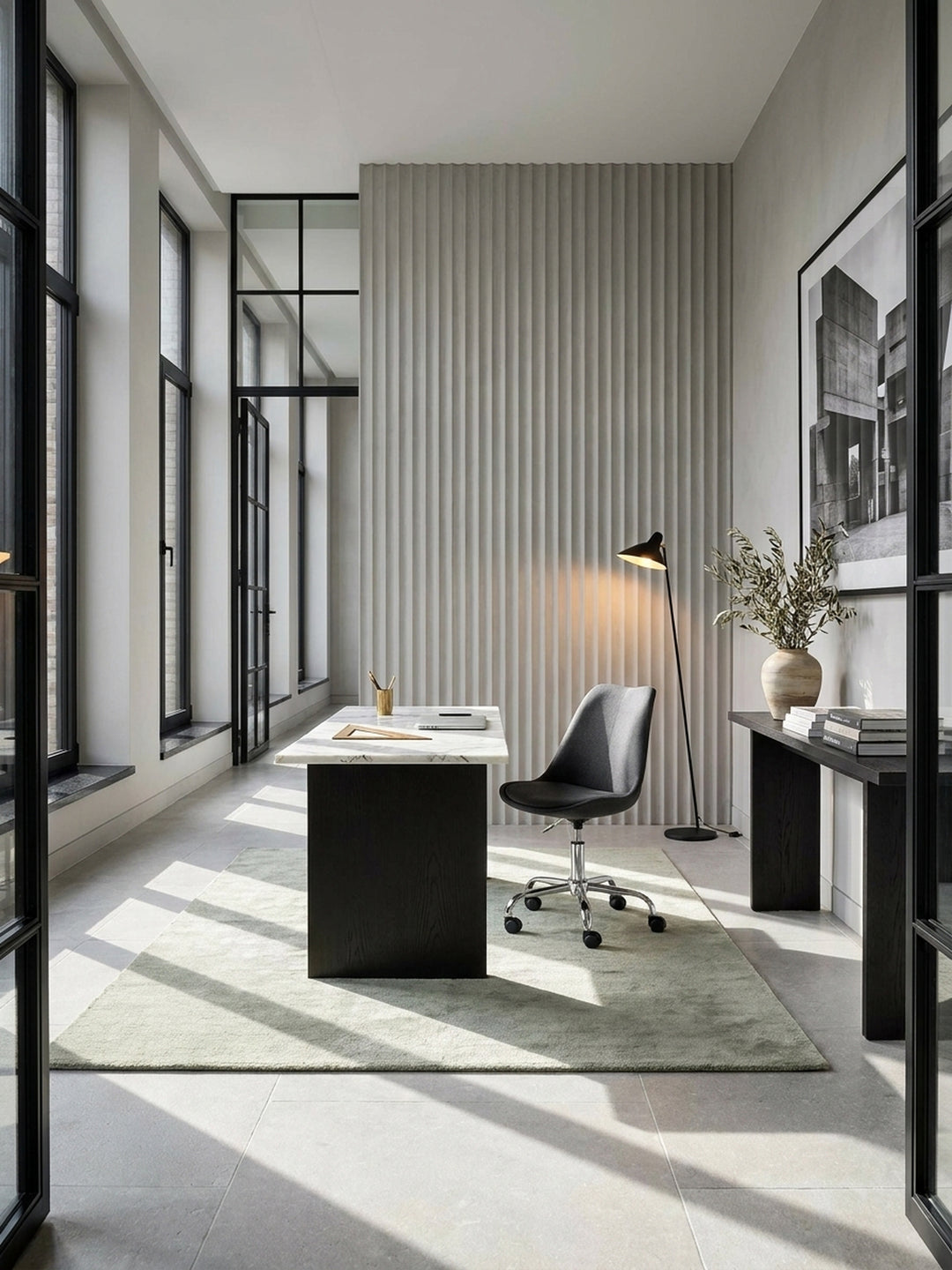 Bürostuhl Eiche Massivholz schwarz 65x65x94 cm in modernem Home Office Einrichtung Design Möbel mit Rollen und Drehfunktion hochwertig modern stilvoll einrichten Wohnen Interior Zuhause_