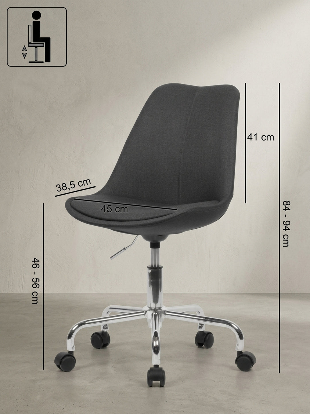 Bürostuhl 65x65x94 cm Eiche Massivholz schwarz mit Rollen und Drehfunktion Möbel Design Wohnzimmer Esszimmer Schlafzimmer modern hochwertig elegant Home Office Wohnen Einrichtung Interior_