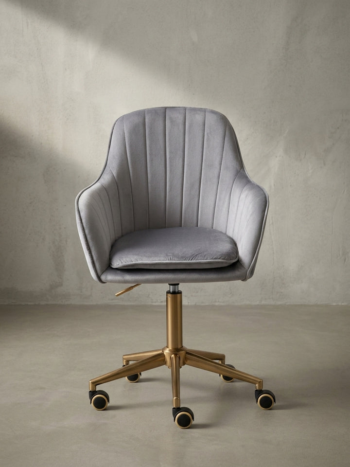Bürostuhl aus Samt grau 54x52x105 cm mit Rollen und Höhenverstellung Design Möbel Einrichtung modern stilvoll robust hochwertig Premium Home Office Wohnen Interior Zuhause Wohnzimmer elegant_