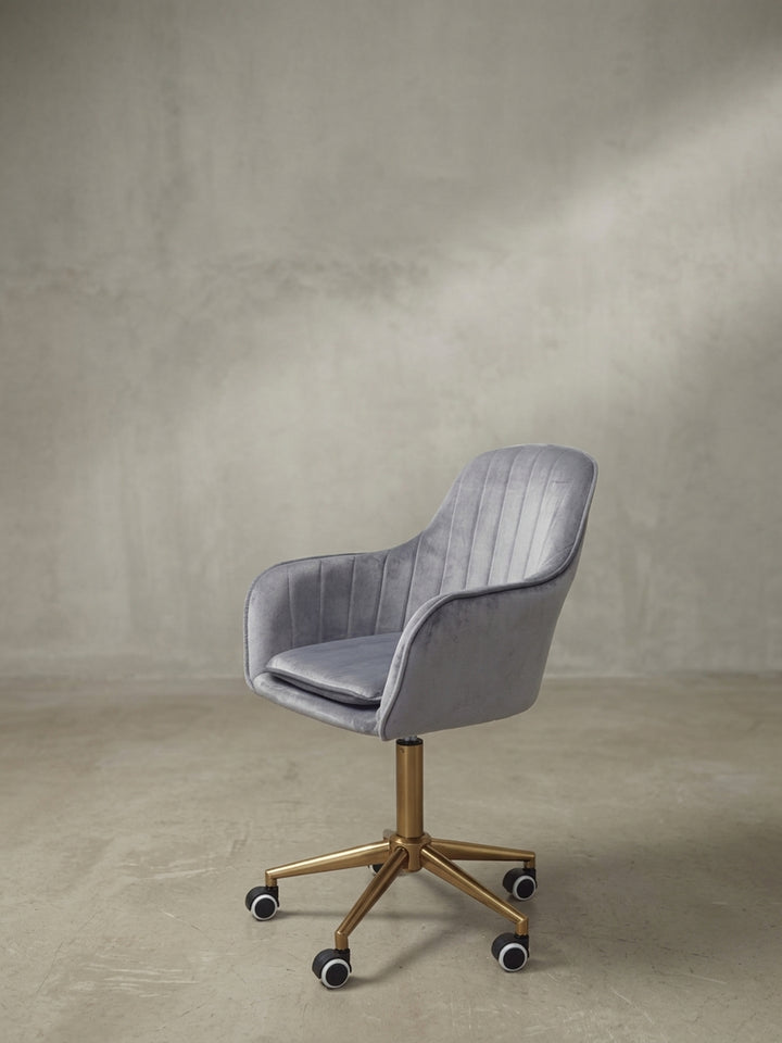 Bürostuhl 54x52x105 cm Samt grau mit Rollen und Höhenverstellung Möbel Design Wohnzimmer Esszimmer Schlafzimmer modern hochwertig elegant Home Office Wohnen Einrichtung Interior Zuhause_