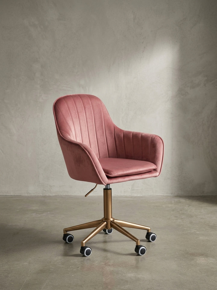 Bürostuhl Samt rosa 54x52x105 cm mit Rollen und Höhenverstellung für Home Office Design Möbel modern hochwertig stilvoll robust langlebig Wohnen Einrichtung Interior Zuhause Wohnzimmer_