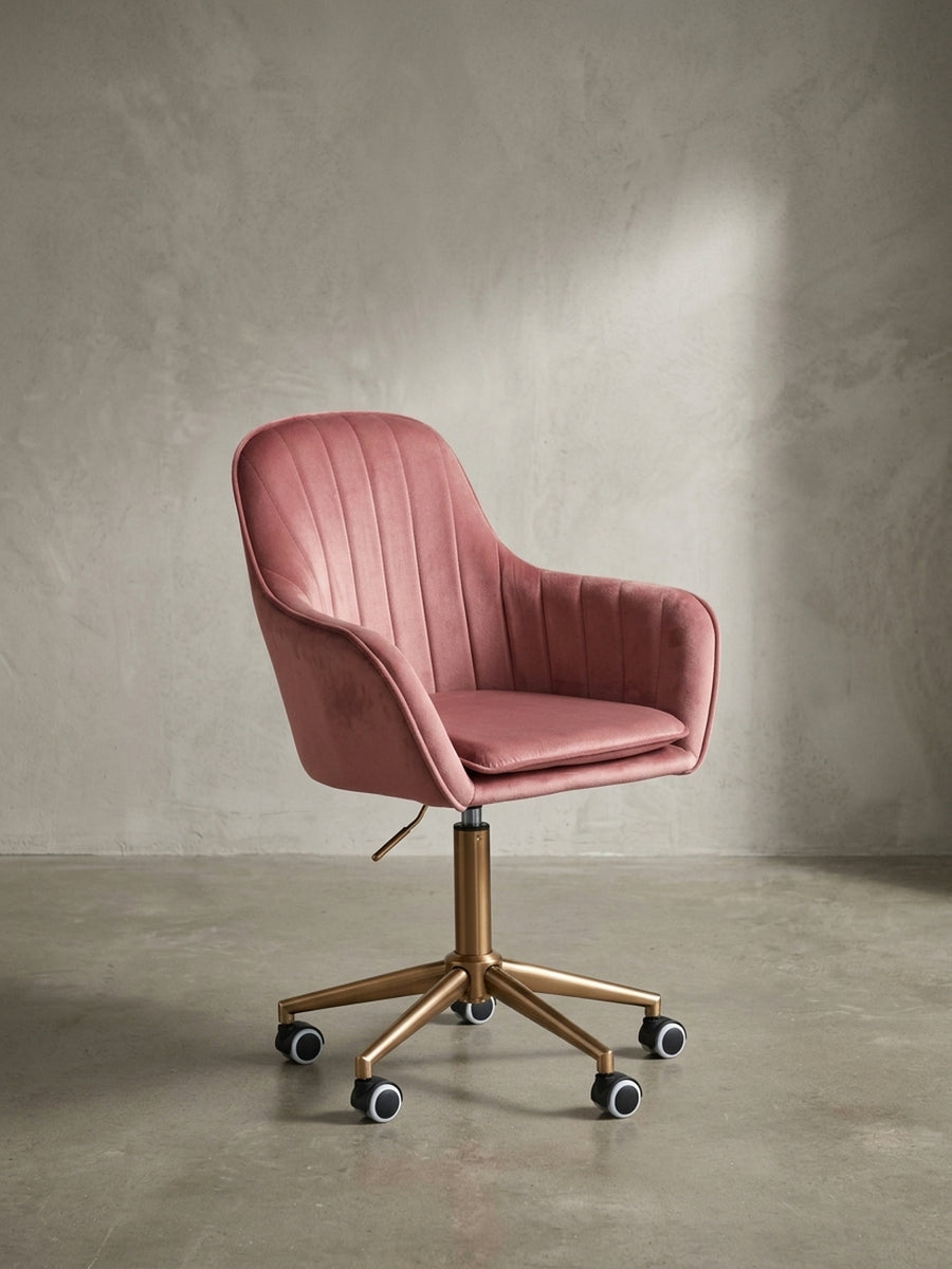 Bürostuhl Samt rosa 54x52x105 cm mit Rollen und Höhenverstellung für Home Office Design Möbel modern hochwertig stilvoll robust langlebig Wohnen Einrichtung Interior Zuhause Wohnzimmer_