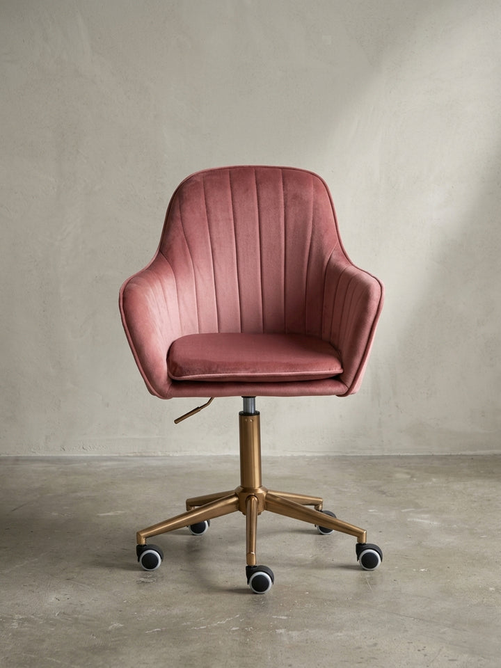 Bürostuhl Samt rosa 54x52x105 cm mit Rollen und Höhenverstellung für Home Office Design Möbel modern hochwertig stilvoll robust langlebig Wohnen Einrichtung Interior Zuhause Wohnzimmer_