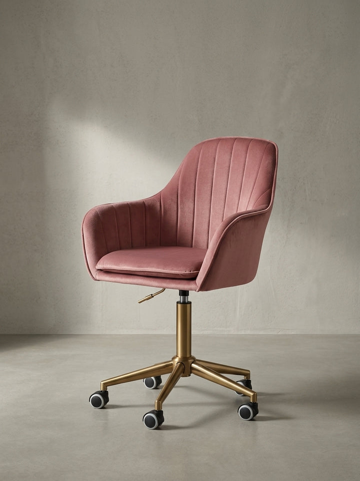 Bürostuhl aus weichem Samt rosa mit Rollen und Höhenverstellung 54x52x105 cm Design Möbel Premium Qualität modern Home Office Einrichtung stilvoll Wohnen Interior Zuhause Wohnzimmer_