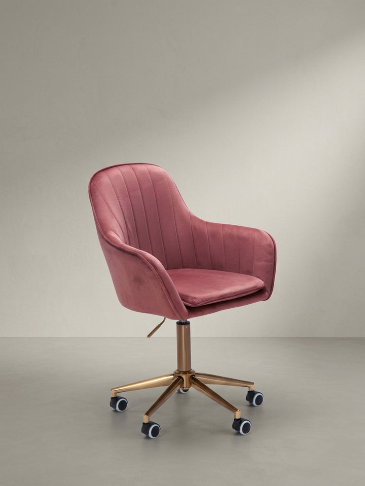Bürostuhl 54x52x105 cm Samt rosa mit Rollen und Höhenverstellung Möbel Design Wohnzimmer Esszimmer Schlafzimmer modern hochwertig elegant Home Office Wohnen Einrichtung Interior Zuhause_