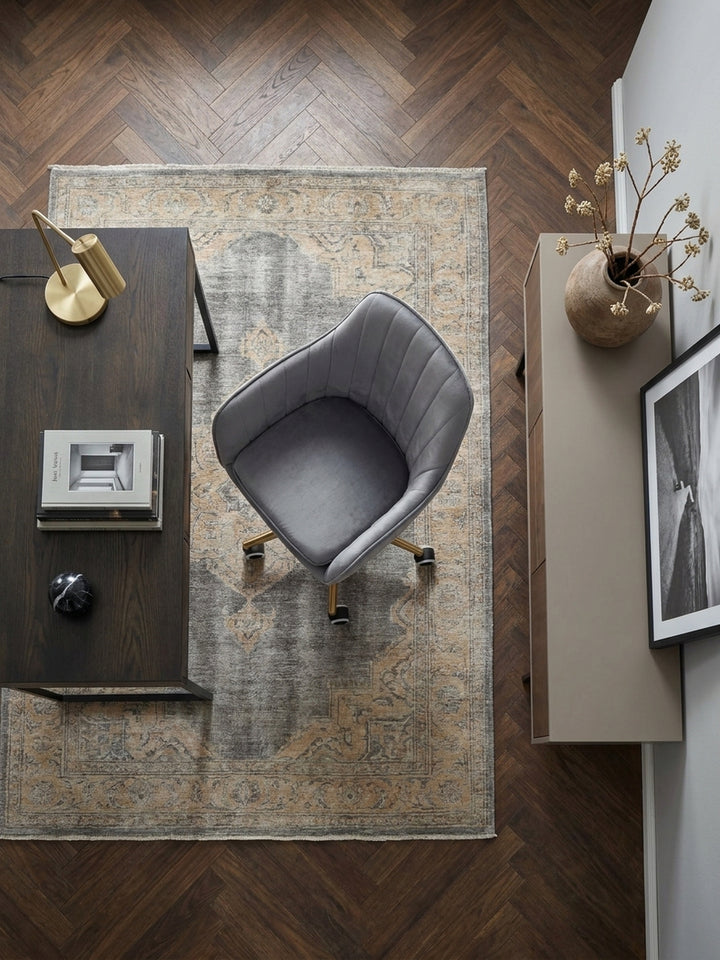 Bürostuhl Samt grau 54x52x105 cm Wohnidee Home Office Einrichtungsidee stilvoll kombinieren mit Rollen und Höhenverstellung Design Möbel Inspiration Wohnen Interior Zuhause Wohnzimmer modern_