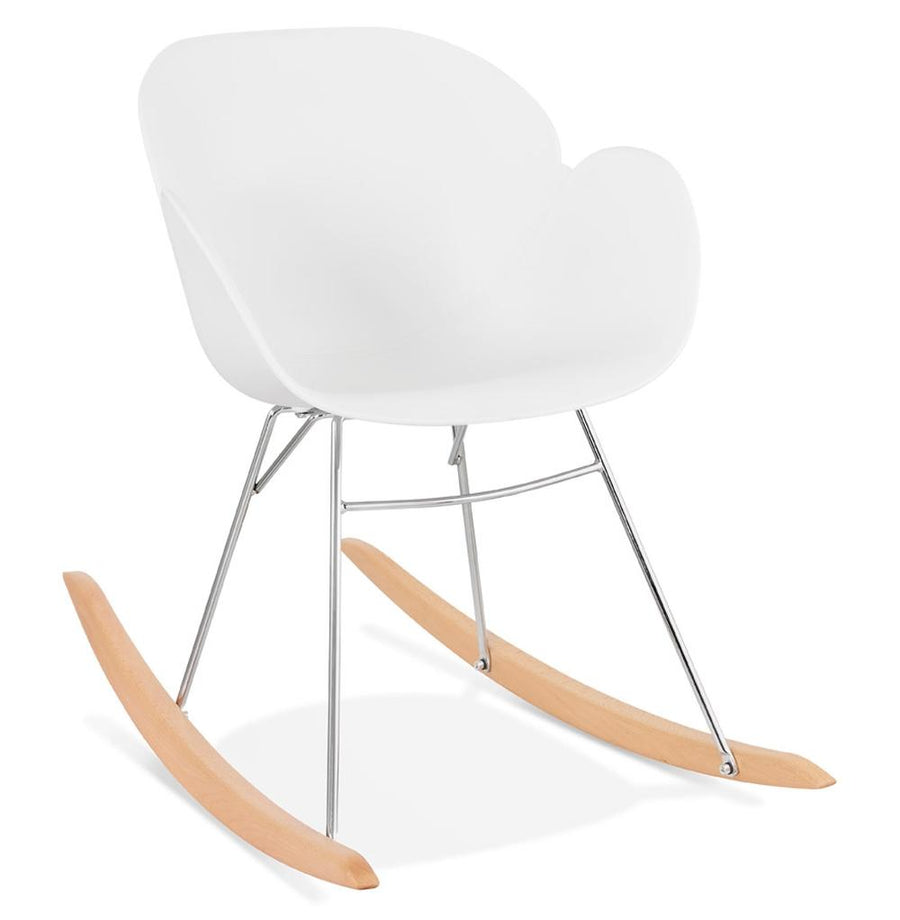 Weißer Schaukelstuhl - Ergonomischer Lounge-Sessel - 59x84cm - Kunststoffsitz mit Holz-Metall-Beinen - ideal für moderne Wohnzimmer - Kadima Design_