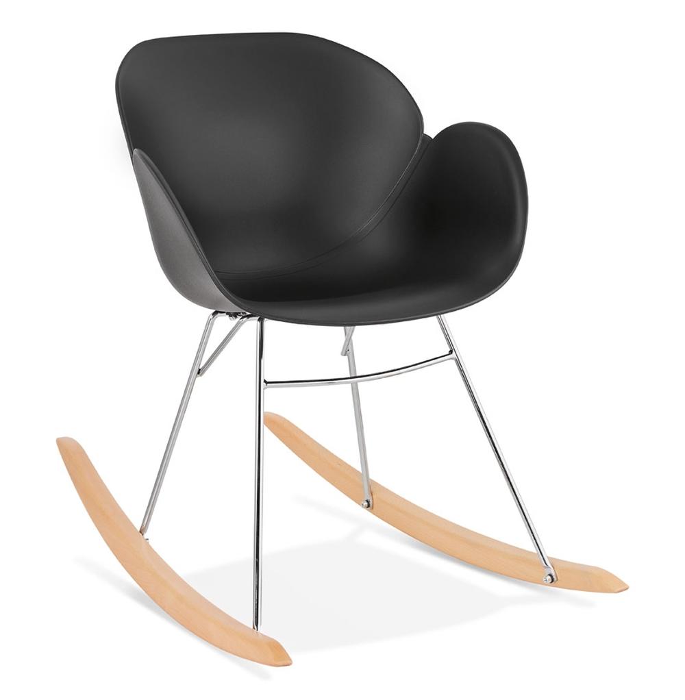 Schwarzer Schaukelstuhl - Retro Lounge-Sessel - 59x84cm - Kunststoffsitz mit Holz-Metall-Beinen - elegant für moderne Einrichtungen - Kadima Design_