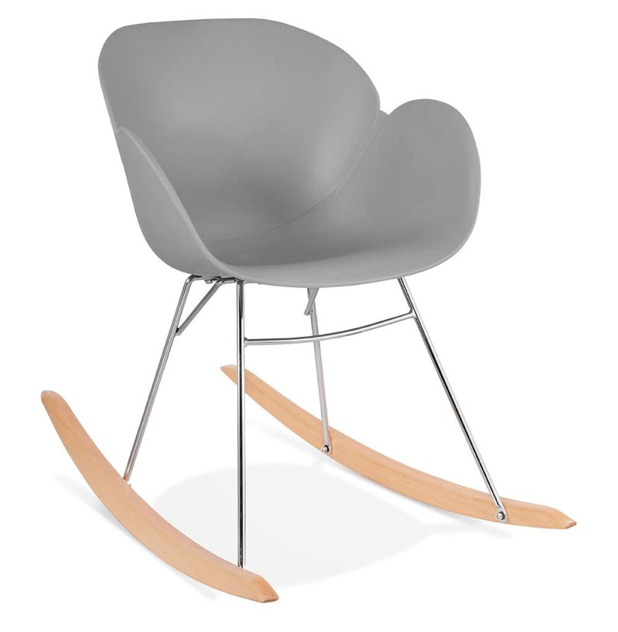 Grauer Schaukelstuhl - Neutraler Lounge-Sessel - 59x84cm - Kunststoffsitz mit Holz-Metall-Beinen - passt in jedes Interieur - Kadima Design_