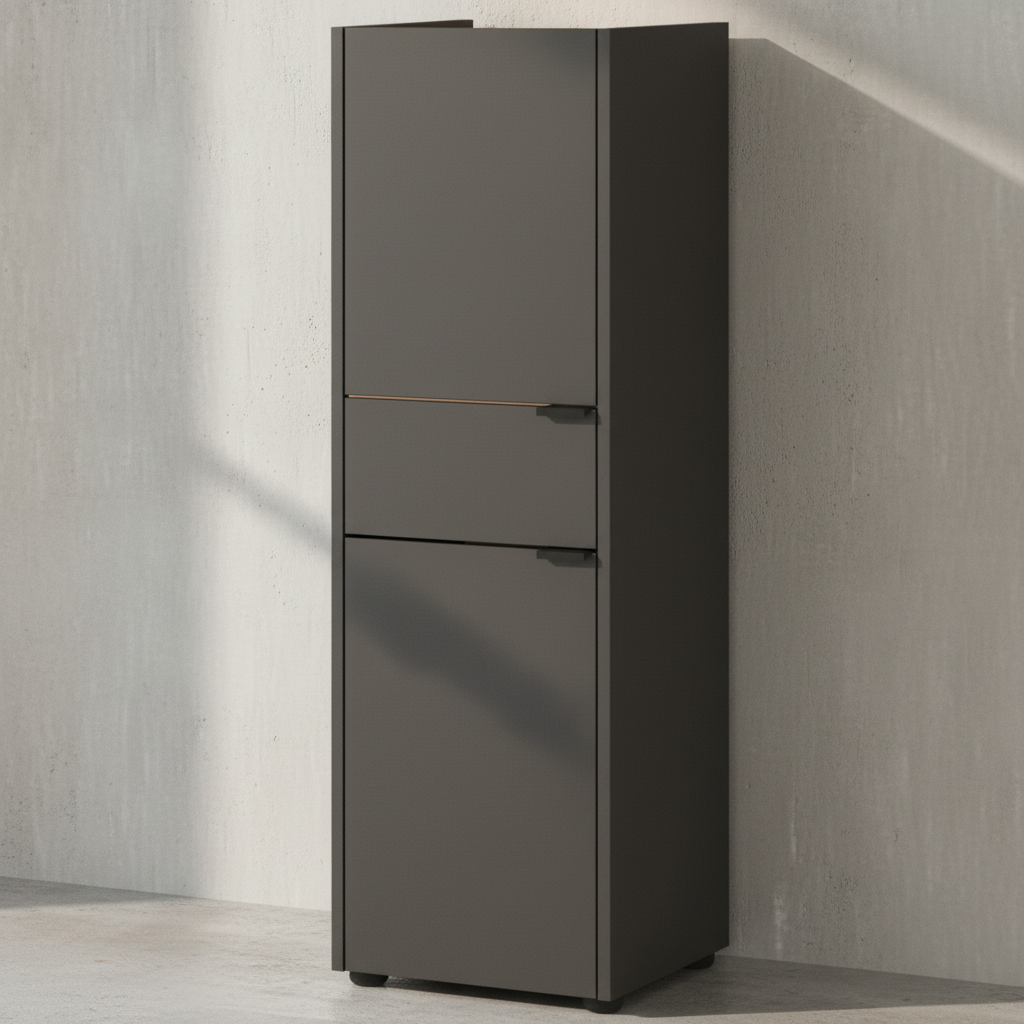 Schrank mit Schublade  Navarra-Eiche  Leise Schließtechnik  Kollektion AVIS von Kadima Design Farbe  Grau-Beige  Größe  34x34x111 cm