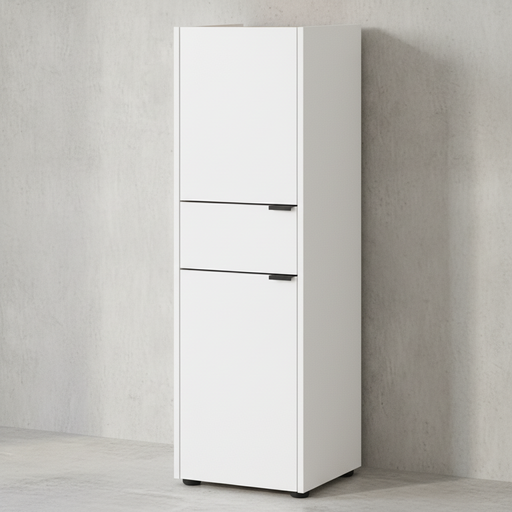 Schrank mit Schublade_ Navarra-Eiche_ Leise Schließtechnik_ Kollektion AVIS von Kadima Design_Farbe_ Weiß-Beige_ Größe_ 34x34x111 cm_
