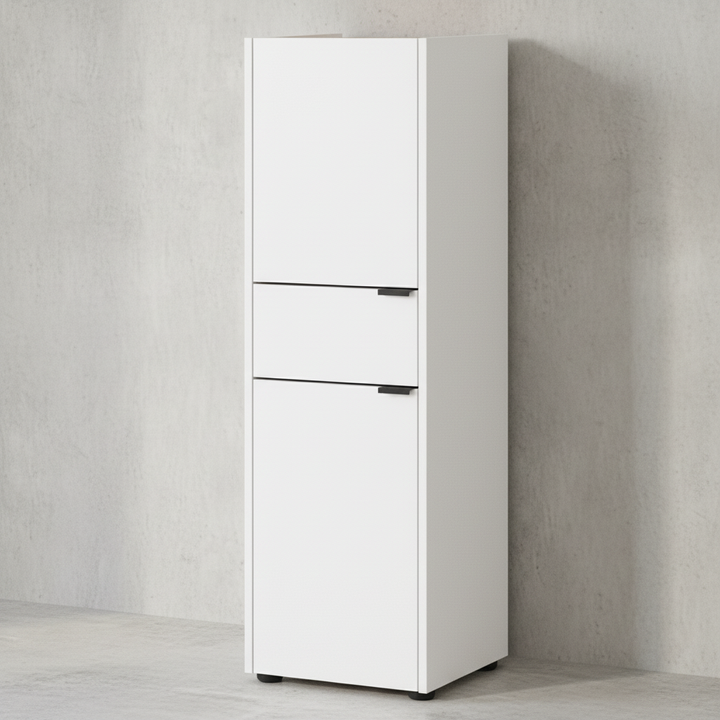 Schrank mit Schublade_ Navarra-Eiche_ Leise Schließtechnik_ Kollektion AVIS von Kadima Design_Farbe_ Weiß-Beige_ Größe_ 34x34x111 cm_
