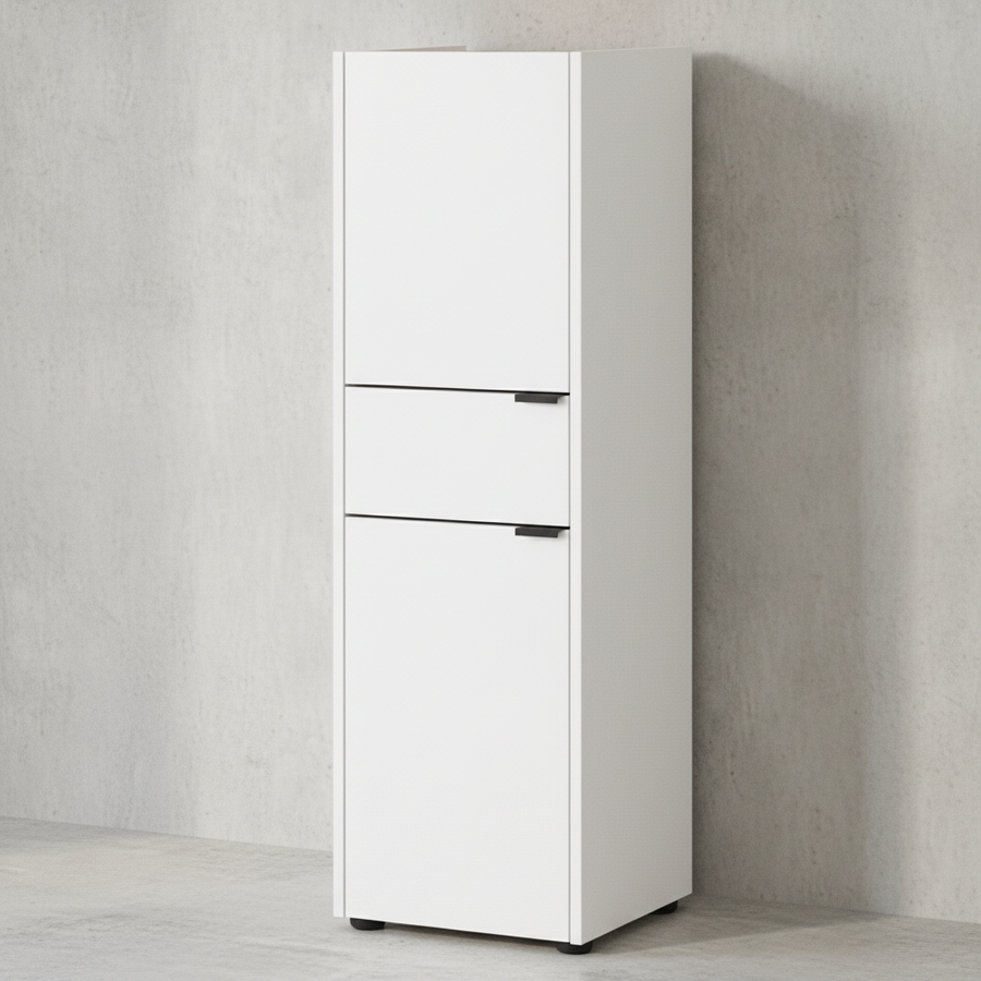 Schrank mit Schublade_ Navarra-Eiche_ Leise Schließtechnik_ Kollektion AVIS von Kadima Design_Farbe_ Weiß-Beige_ Größe_ 34x34x111 cm_