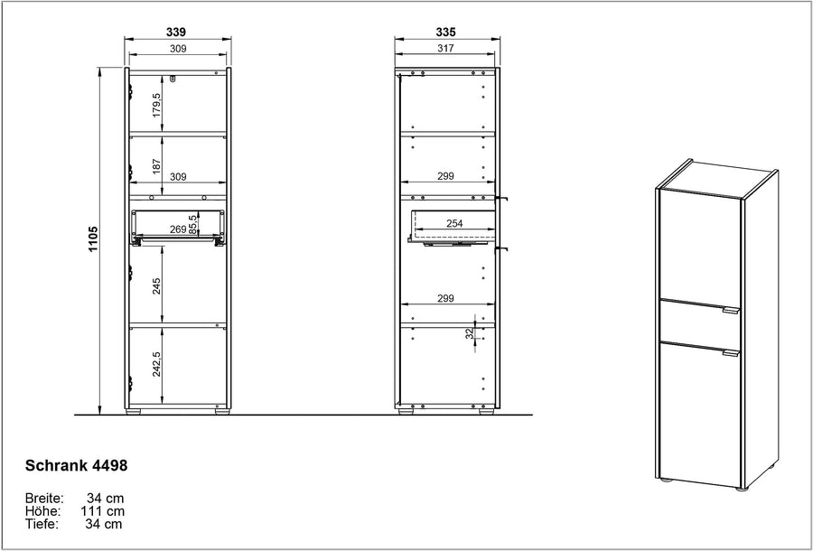 Schrank mit Schublade_ Navarra-Eiche_ Leise Schließtechnik_ Kollektion AVIS von Kadima Design_Größe_ 34x34x111 cm_