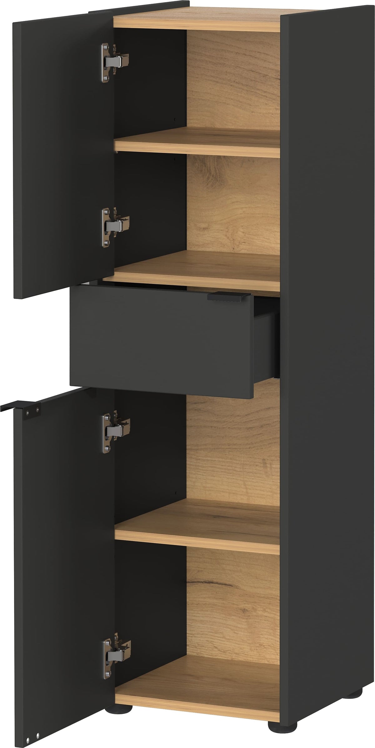 Schrank mit Schublade  Navarra-Eiche  Leise Schließtechnik  Kollektion AVIS von Kadima Design Farbe  Grau-Beige  Größe  34x34x111 cm
