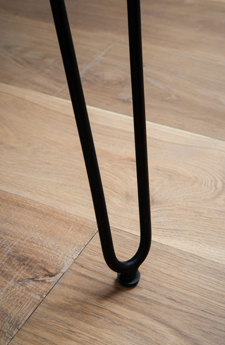 Schreibtisch – Massivholz/Metall, 150x36x75 cm, Baumkante, Haarnadelbeine