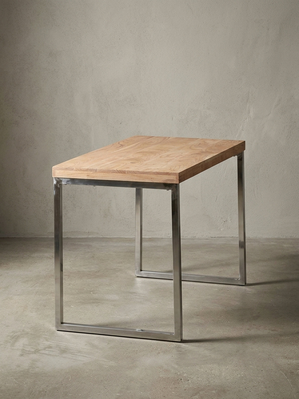 Maßzeichnung Schreibtisch Akazie Massivholz braun mit Bemaßung 60x120x76 cm Höhe Breite Tiefe und Detailangaben zur Produktgeometrie