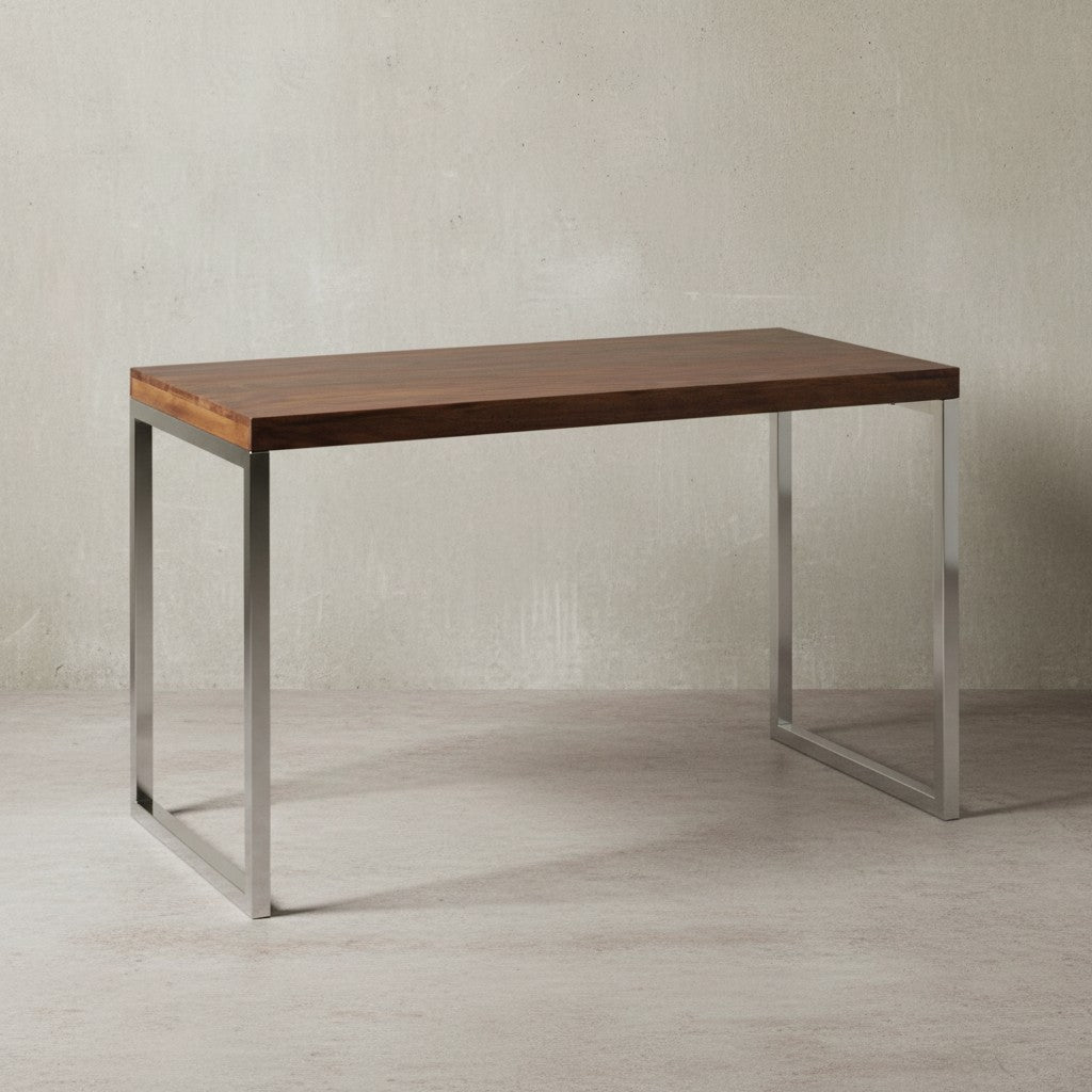 Schreibtisch ISEN_ Massivholz_ Landhausstil_ verchromtes Metallgestell_ 50 kg Belastung - KADIMA DESIGN_Farbe_ Braun_ Größe_ 120x60x76 cm_