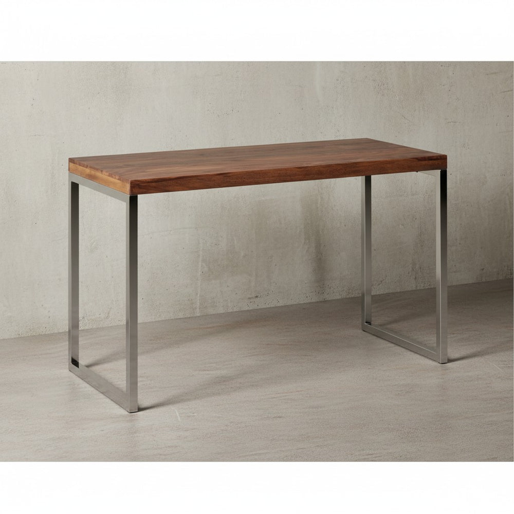 Schreibtisch ISEN_ Massivholz_ Landhausstil_ verchromtes Metallgestell_ 50 kg Belastung - KADIMA DESIGN_Farbe_ Braun_ Größe_ 120x60x76 cm_