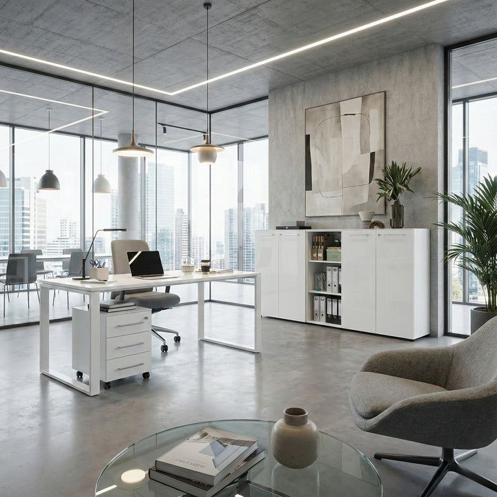 Schreibtisch Glasplatte &amp;amp; Kufengestell - 160x80 cm Bürotisch Weiß Büro_