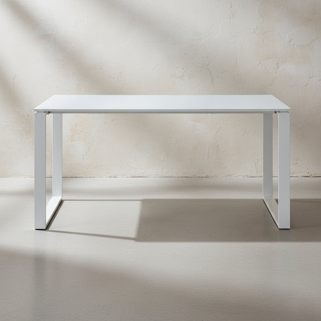 Schreibtisch 160x80x75 cm | Bürotisch Weiß | Glasplatte & Metallkufen ABS-Kanten | Homeoffice Büro Made in Germany | Serie MUENCHEN Kadima Design_