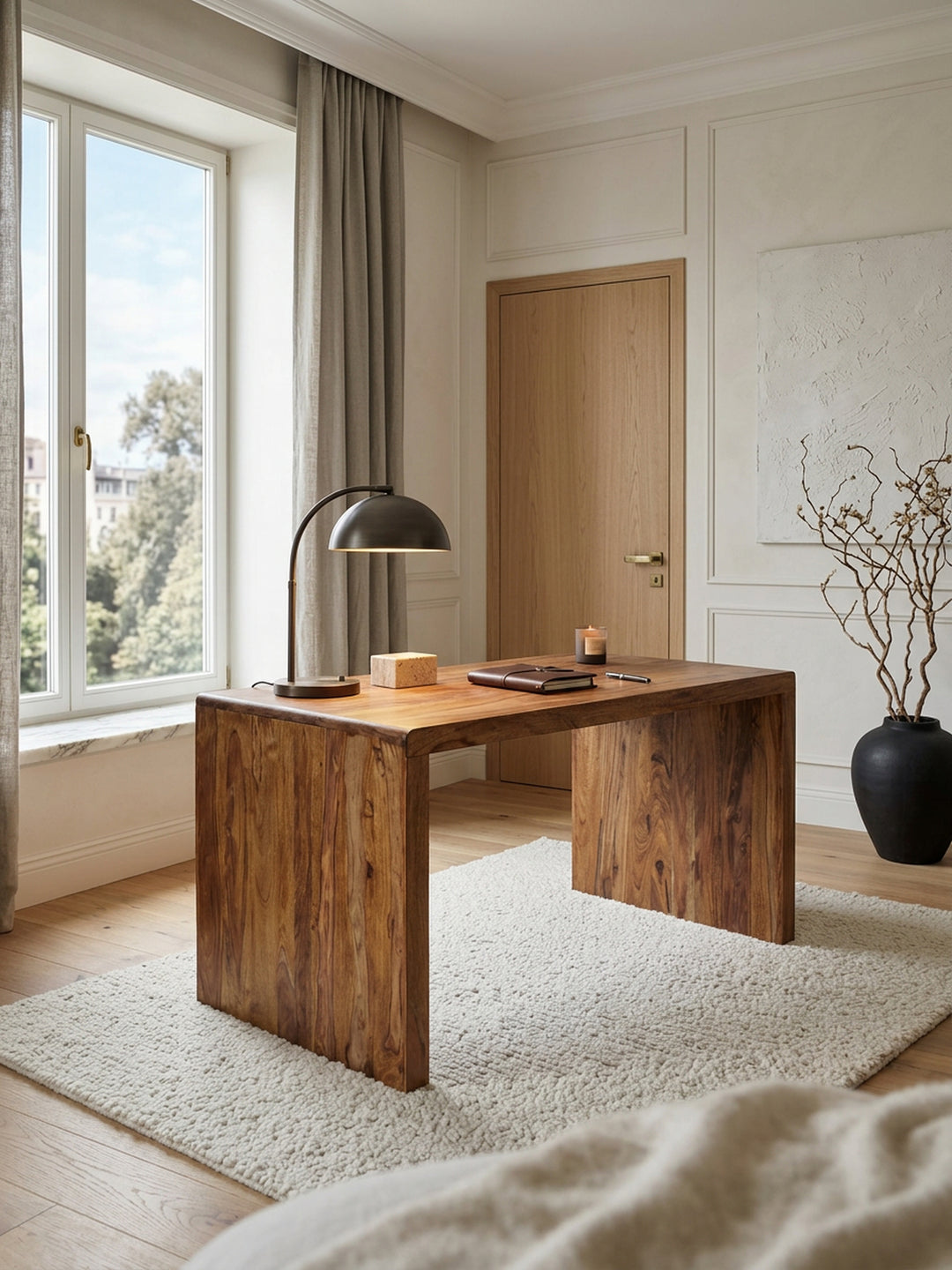 Schreibtisch TEKO_ Massivholz Sheesham_ 160x80 cm_ Stauraum_ abgerundete Ecken_ stabil - KADIMA DESIGN_Farbe_ Braun_ Größe_ 140x80x76 cm_