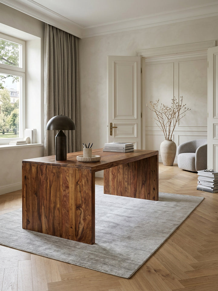 Schreibtisch TEKO_ Massivholz Sheesham_ 160x80 cm_ Stauraum_ abgerundete Ecken_ stabil - KADIMA DESIGN_Farbe_ Braun_ Größe_ 200x100x76 cm_