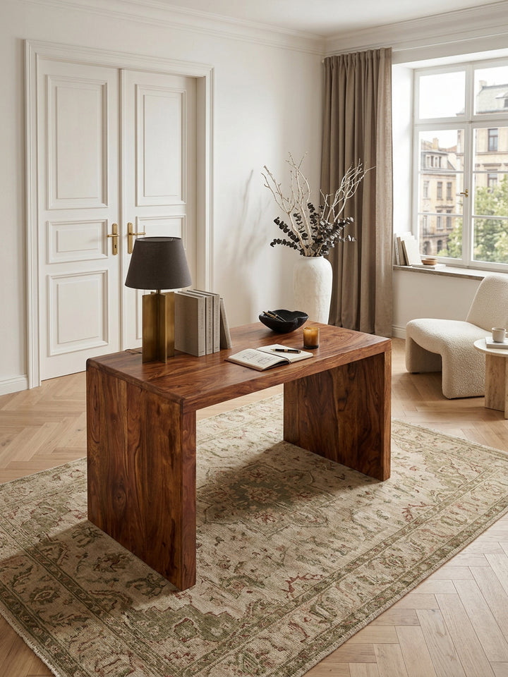 Schreibtisch TEKO_ Massivholz Sheesham_ 160x80 cm_ Stauraum_ abgerundete Ecken_ stabil - KADIMA DESIGN_Farbe_ Braun_ Größe_ 120x60x76 cm_