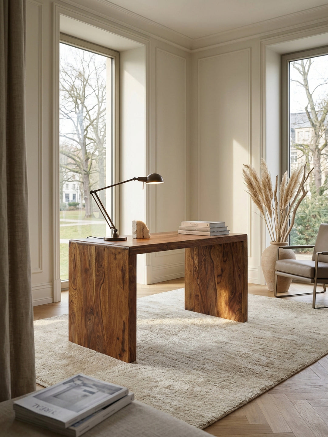 Schreibtisch TEKO_ Massivholz Sheesham_ 160x80 cm_ Stauraum_ abgerundete Ecken_ stabil - KADIMA DESIGN_Farbe_ Braun_ Größe_ 120x60x76 cm_