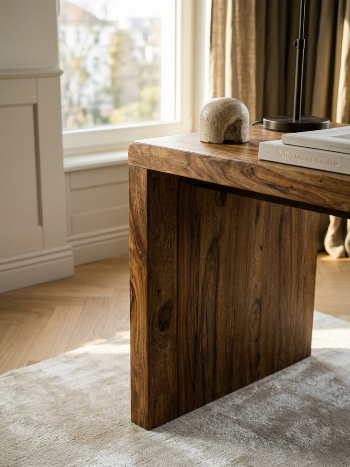 Schreibtisch TEKO_ Massivholz Sheesham_ 160x80 cm_ Stauraum_ abgerundete Ecken_ stabil - KADIMA DESIGN_Farbe_ Braun_ 