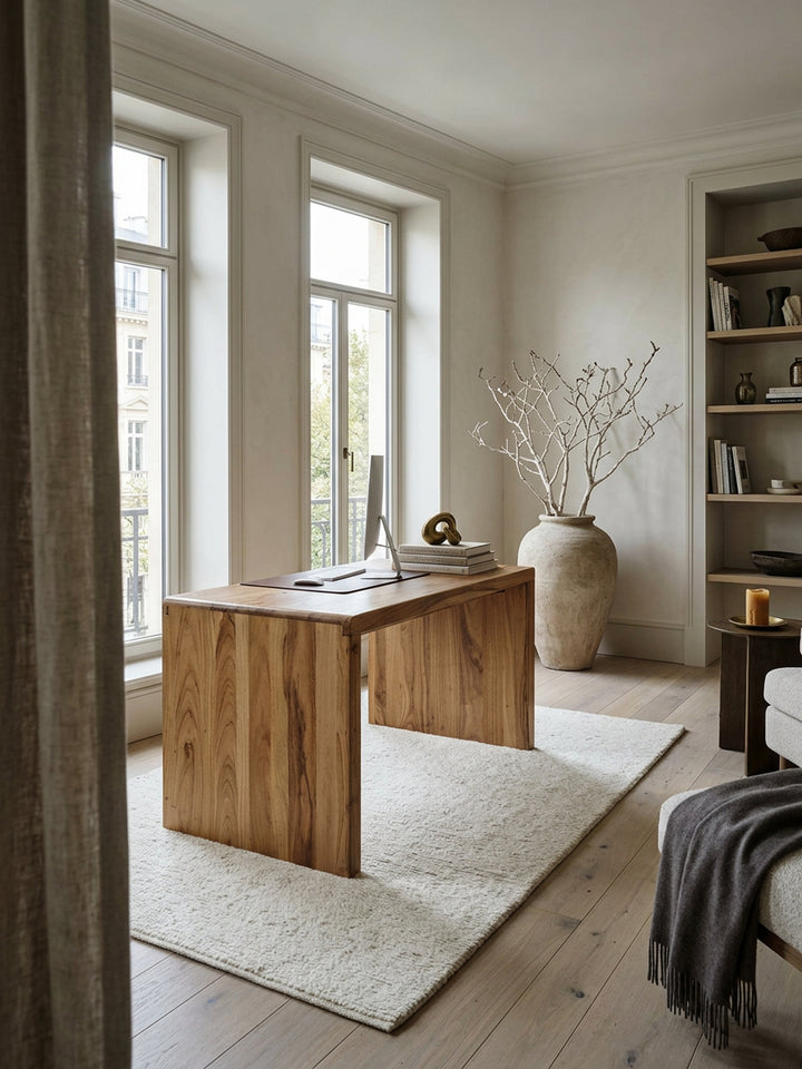 Schreibtisch TEKO_ Massivholz Sheesham_ 160x80 cm_ Stauraum_ abgerundete Ecken_ stabil - KADIMA DESIGN_Farbe_ Beige_ Größe_ 140x80x76 cm_