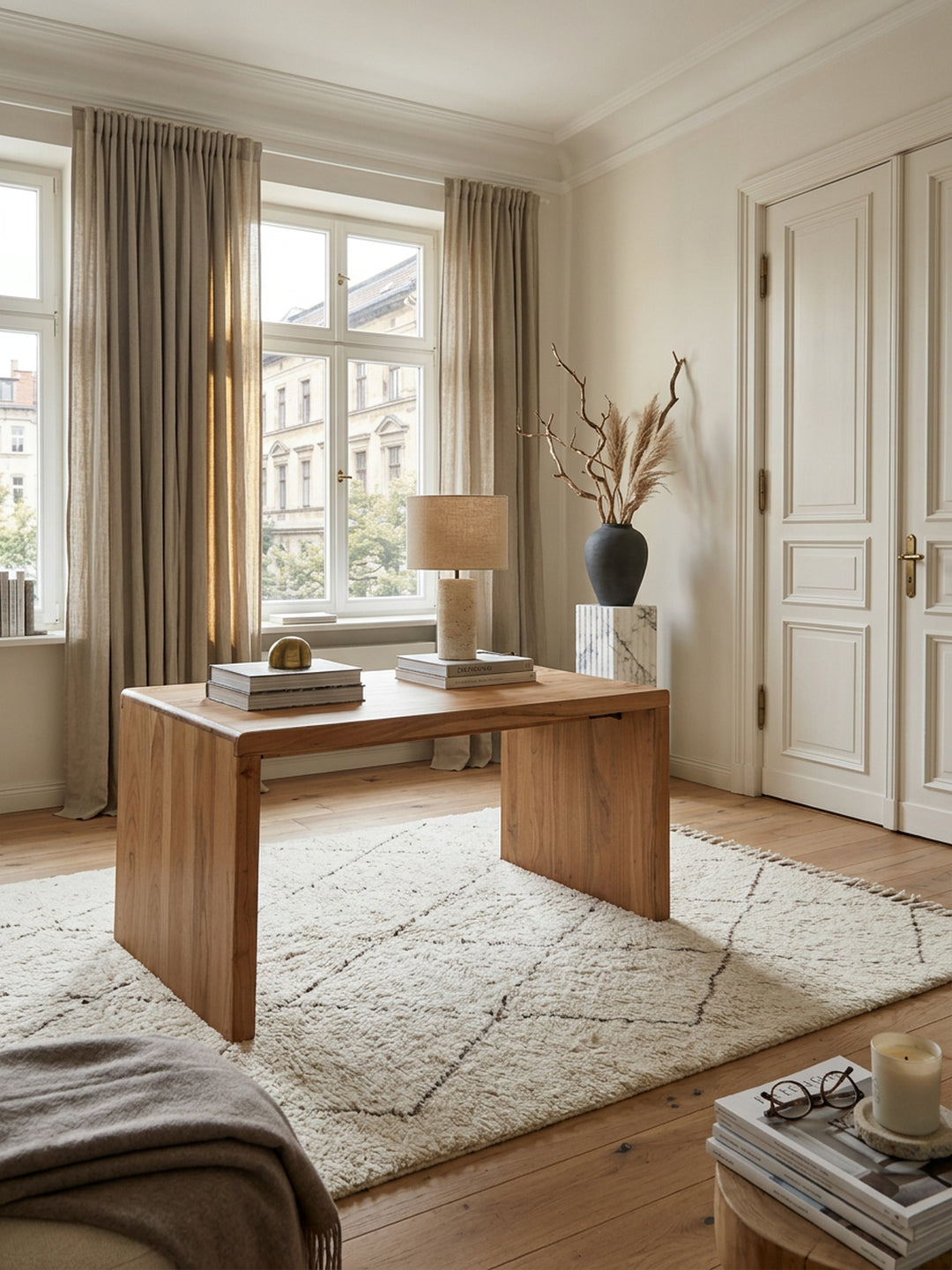 Schreibtisch TEKO_ Massivholz Akazie_ 160x80 cm_ Stauraum_ abgerundete Ecken_ stabil - KADIMA DESIGN_Farbe_ Beige_ Größe_ 160x80x76 cm_